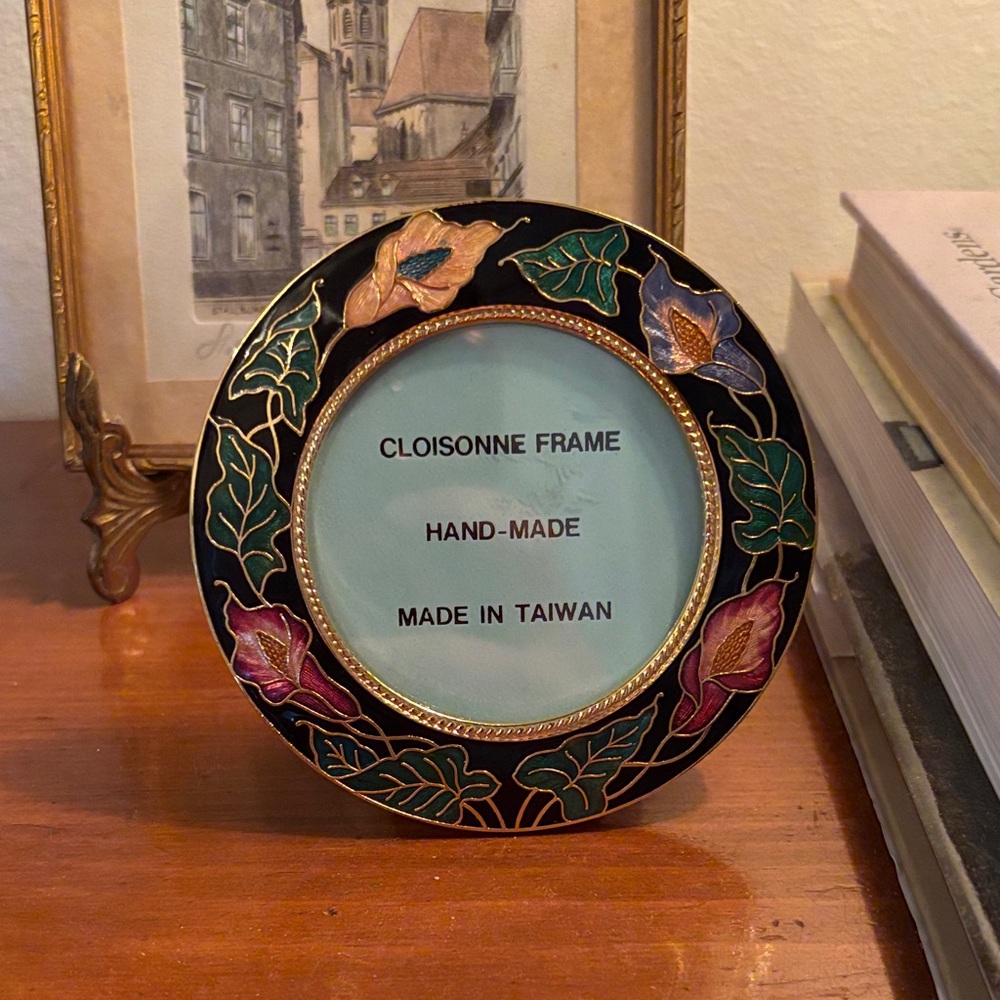 Cloisonne Hand-Made Black, Gold Multi Color Floral Frame